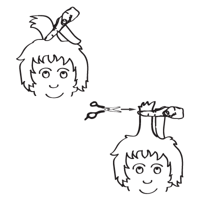 A cartoon depicting how to measure and where to cut hair with the HairFin guide