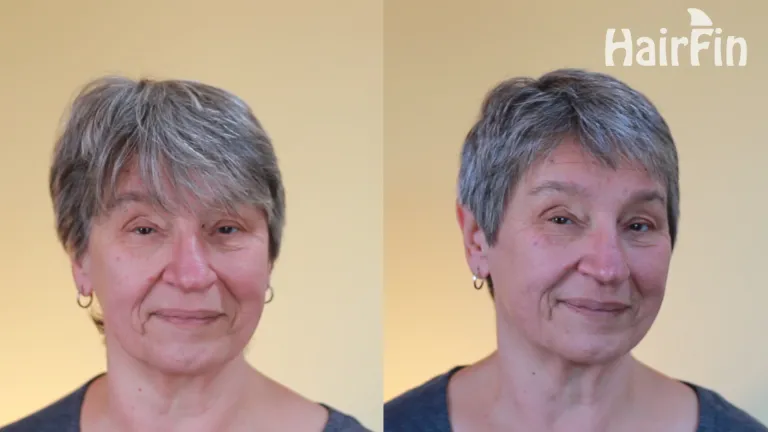 Before and after women's pixie haircut cut at home